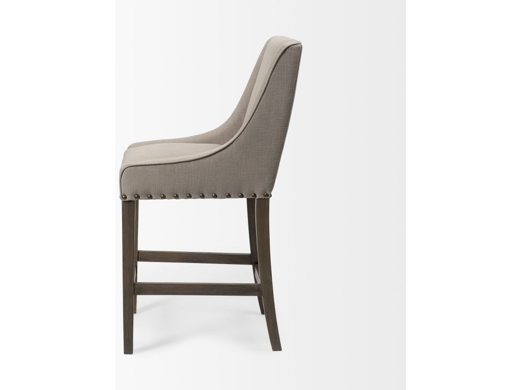 27.5" Seat Height Beige Fabric Seat Brown Wood Frame Counter Stool - image 3