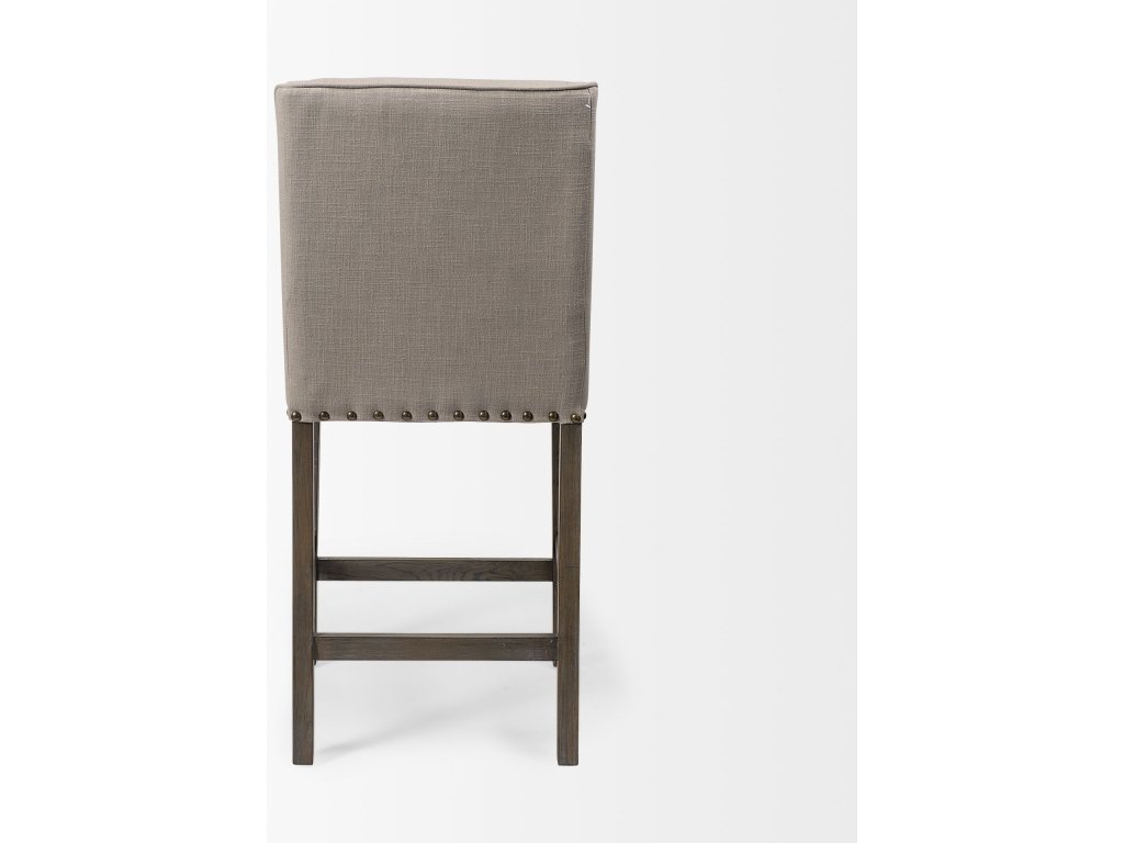 27.5" Seat Height Beige Fabric Seat Brown Wood Frame Counter Stool - image 4