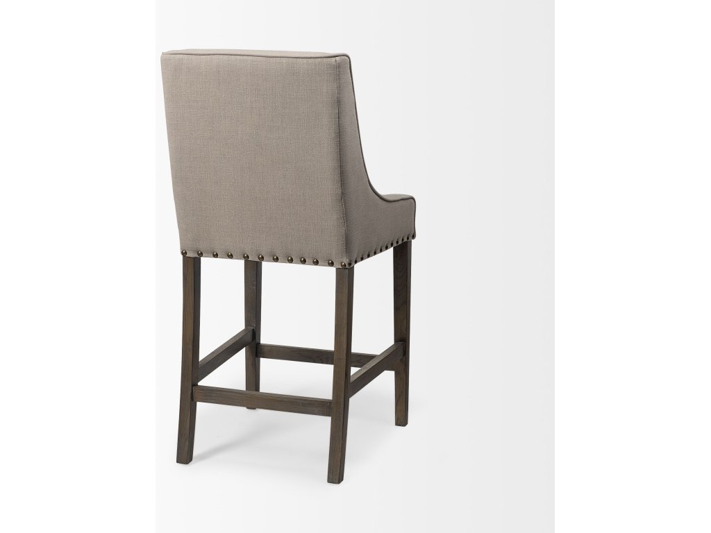 27.5" Seat Height Beige Fabric Seat Brown Wood Frame Counter Stool - image 5