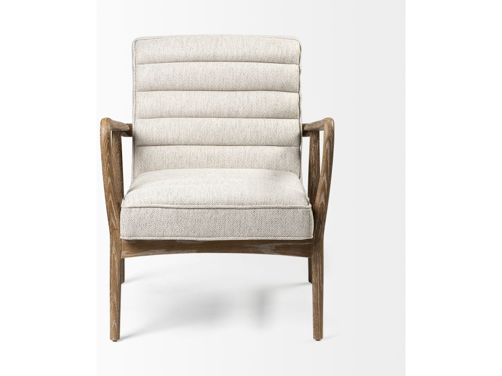 II Cream Fabric w/ Brown Wooden Frame Accent Chair - image 4