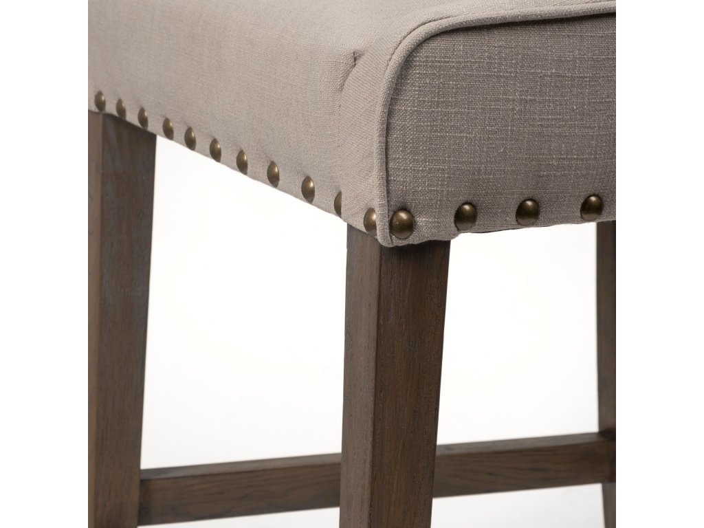 27.5" Seat Height Beige Fabric Seat Brown Wood Frame Counter Stool - image 7