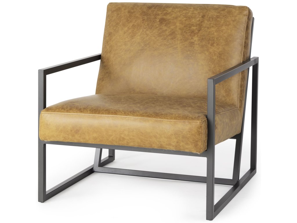 II Brown Leather Seat w/Gray Metal Frame Accent Chair - main image