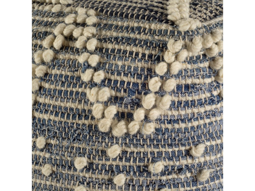 Blue Denim and Cream Cotton Stitched Square Pouf - image 4