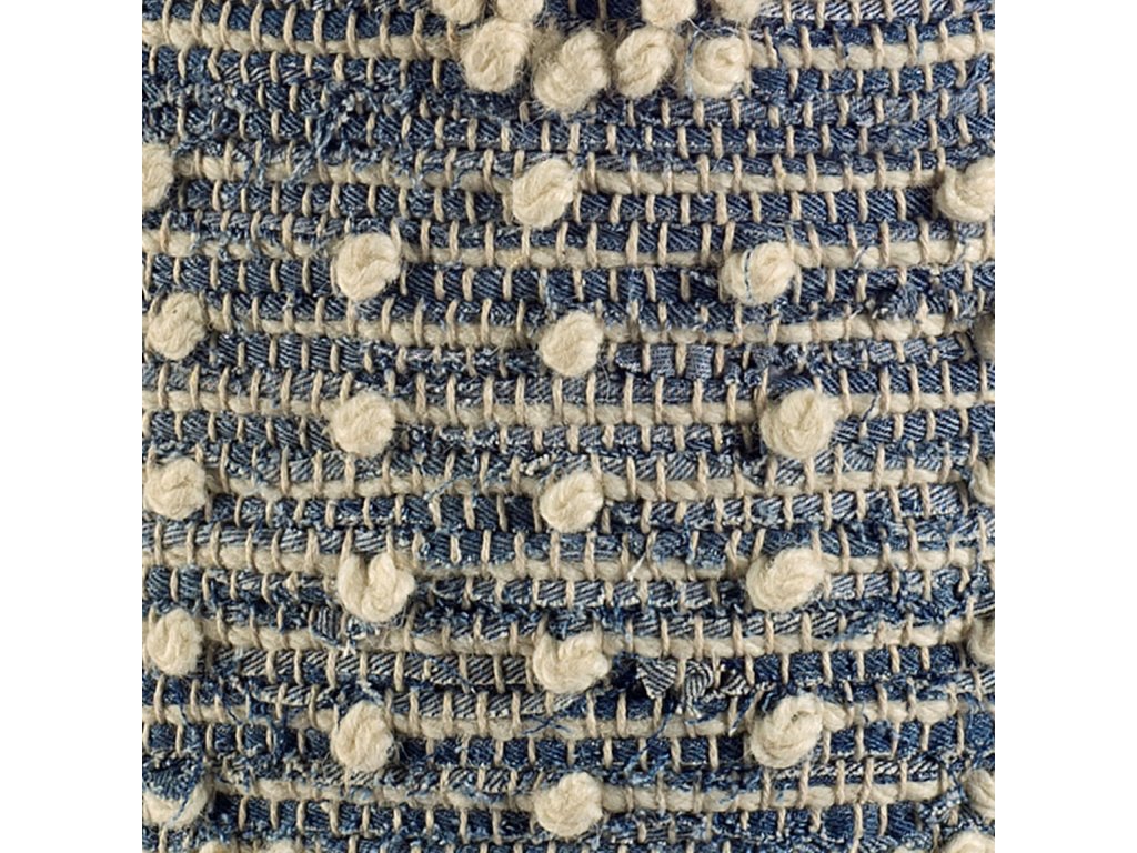 Blue Denim and Cream Cotton Stitched Square Pouf - image 5