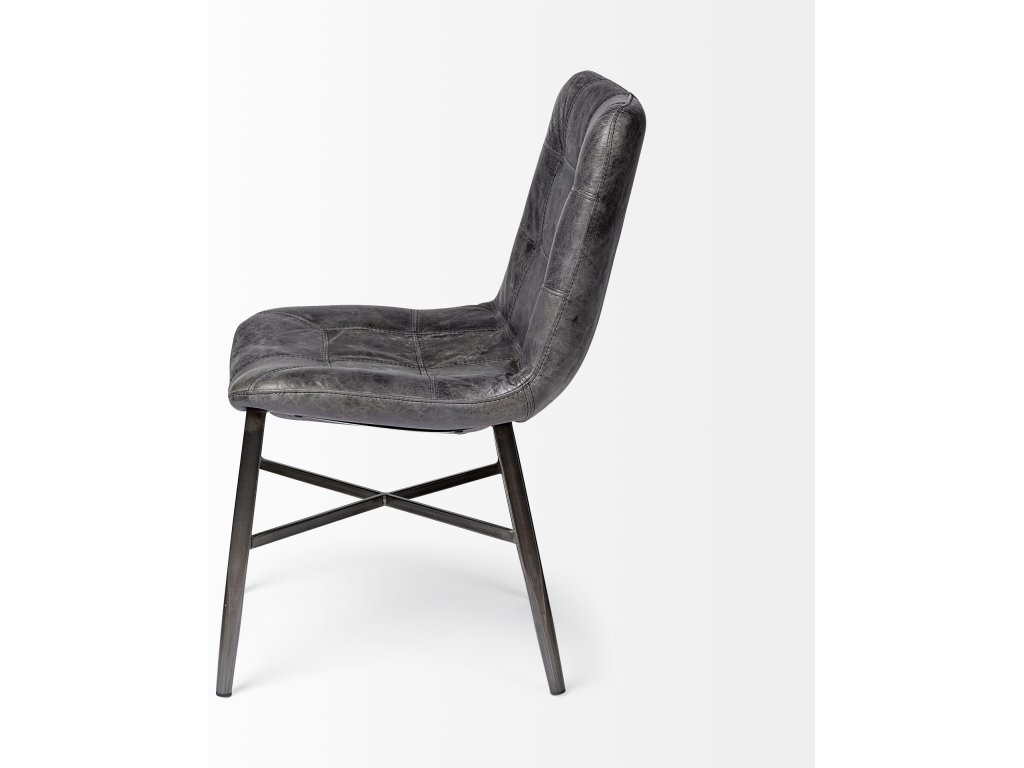 Black Genuine Leather Seat w/ Black Metal Frame Dining Chair - image 6