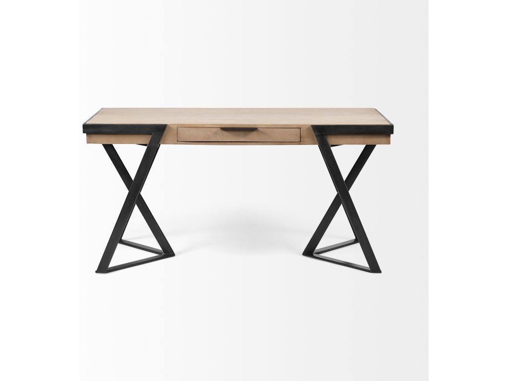 61L x 28.75W x 30H Light Brown Wooden Iron Frame Office Desk - image 3