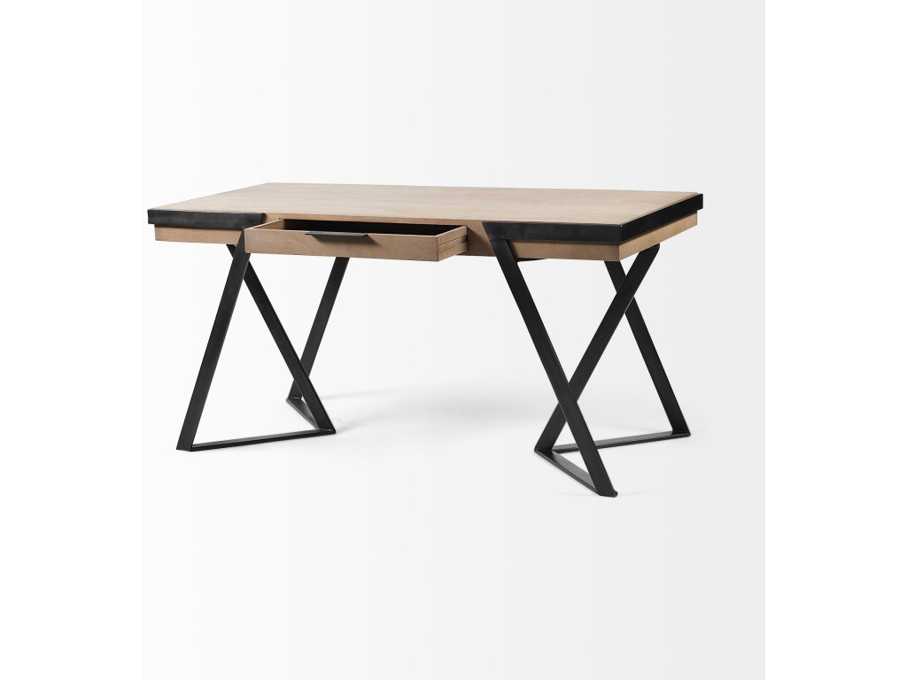 61L x 28.75W x 30H Light Brown Wooden Iron Frame Office Desk - image 6