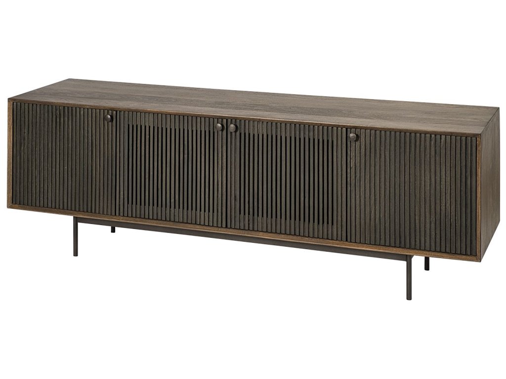 I Two-Toned Brown Solid Wood Tv Stand Media Console With Slated Doors, Tv Up To 82" - main image
