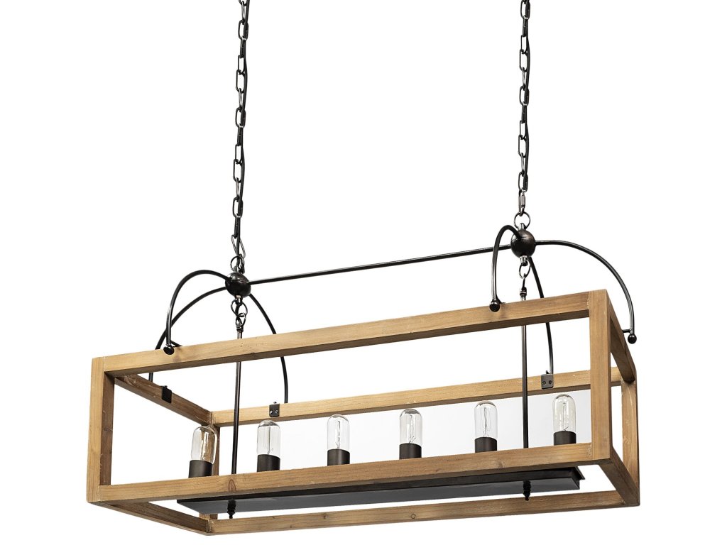 (42"X14.5"X20") Natural Wood Chassis Six Light Chandelier - main image