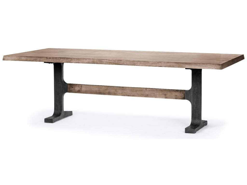 95L x 41W x 30H Rectangular Brown Solid Wood Top Black Metal Base Dining Table - main image