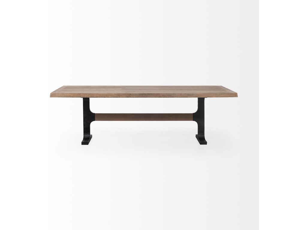 95L x 41W x 30H Rectangular Brown Solid Wood Top Black Metal Base Dining Table - image 2