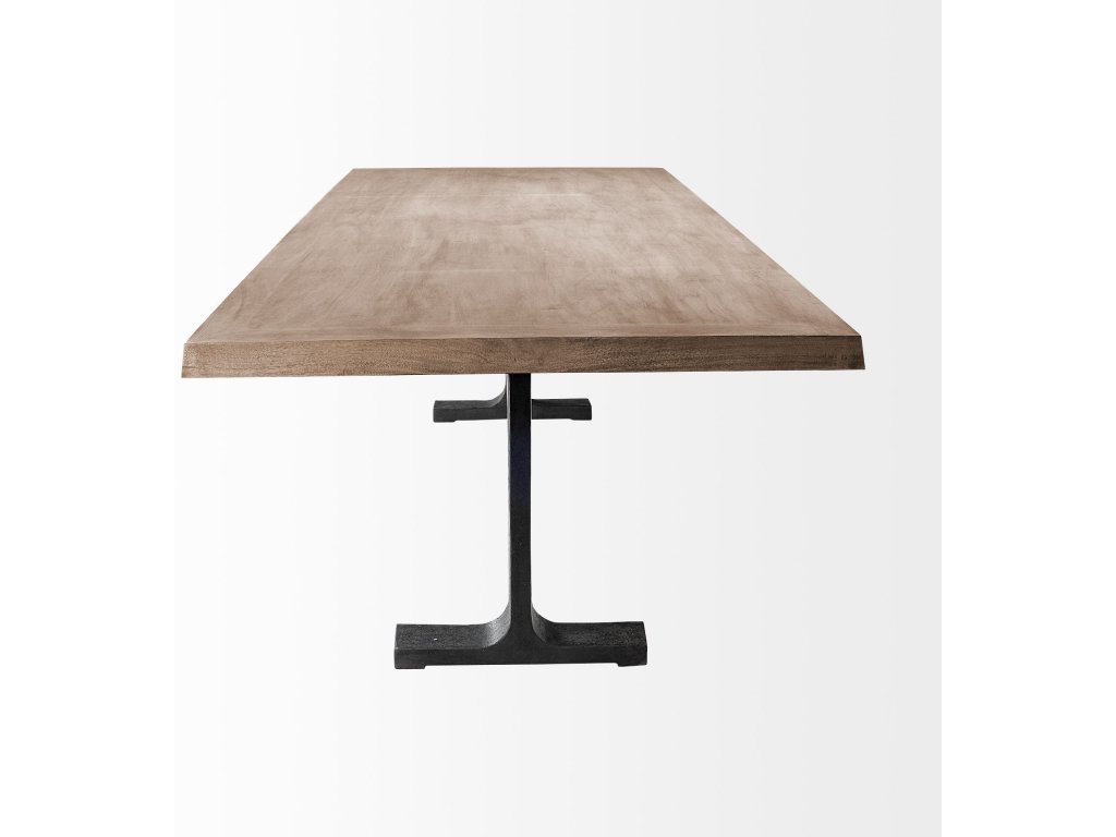 95L x 41W x 30H Rectangular Brown Solid Wood Top Black Metal Base Dining Table - image 3