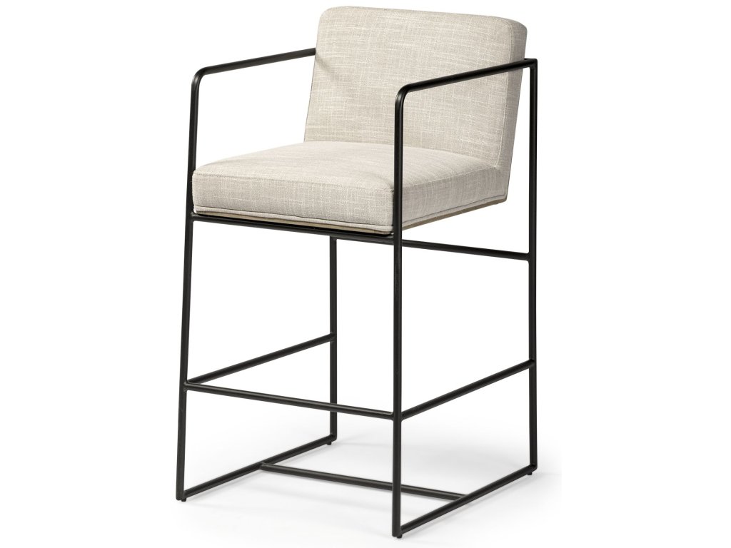 36" Total Height Light Beige Upholstered Seat w/ Wood Back, Metal Frame Counter Stool - main image