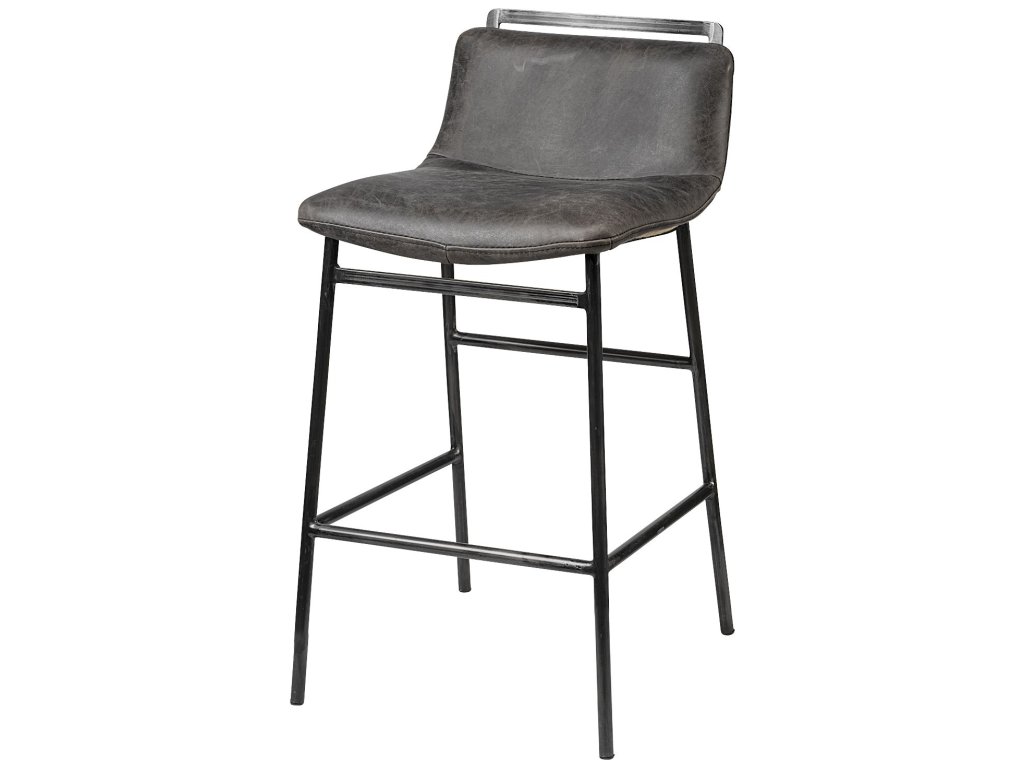 33.5" Total Height Ebony Leather Seat Black Metal Frame Counter Stool - main image