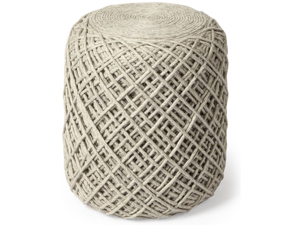 Oatmeal Handwoven Wool Cylindrical Pouf - main image