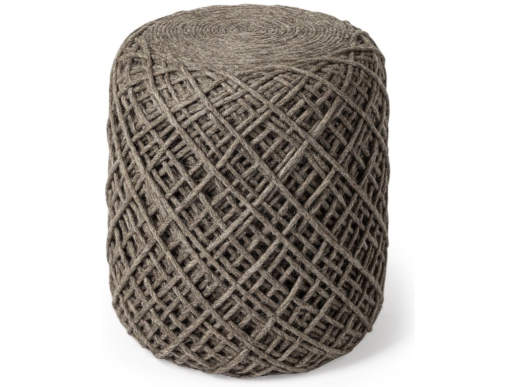 Dark Brown Handwoven Wool Cylindrical Pouf - main image