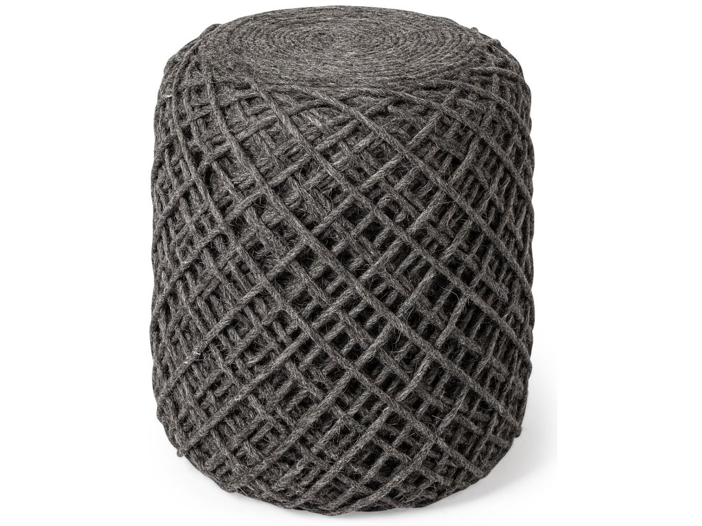 Dark Gray Handwoven Wool Cylindrical Pouf - main image