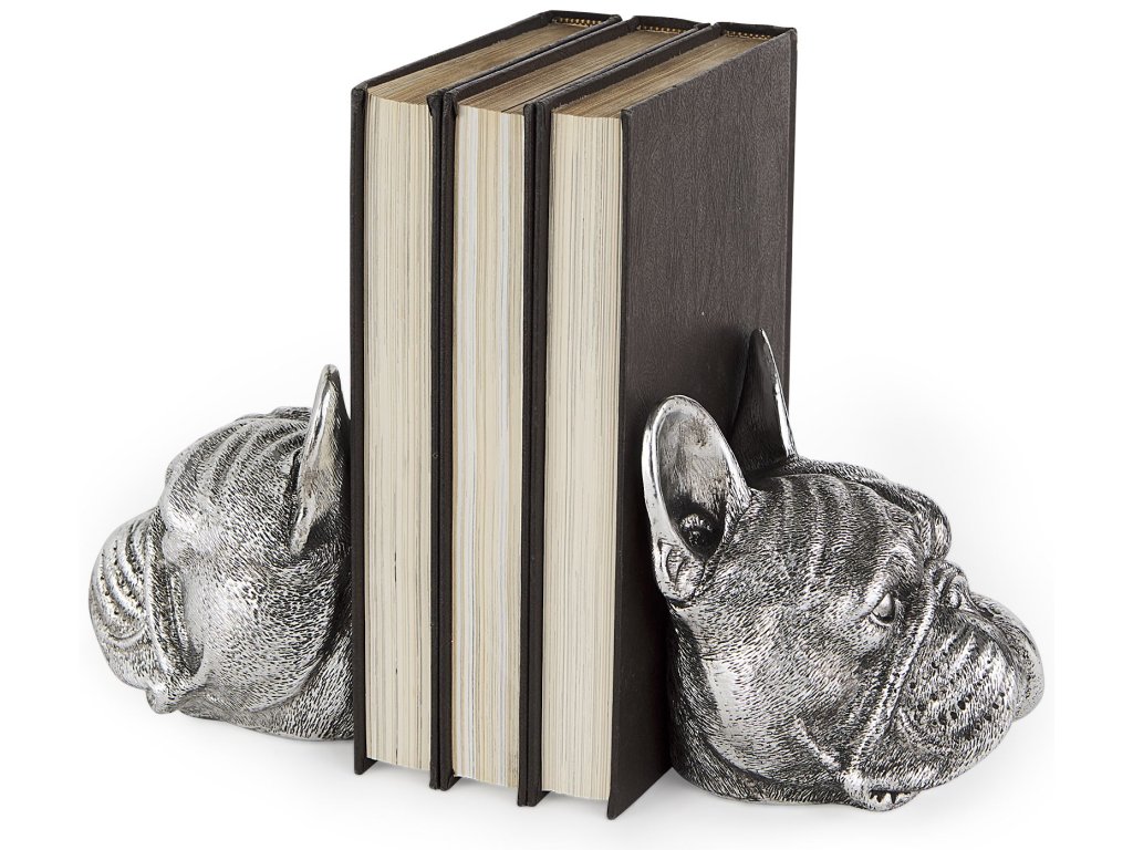 (Set of 2) 5L x 5W Silver American Bulldog Bookends - main image