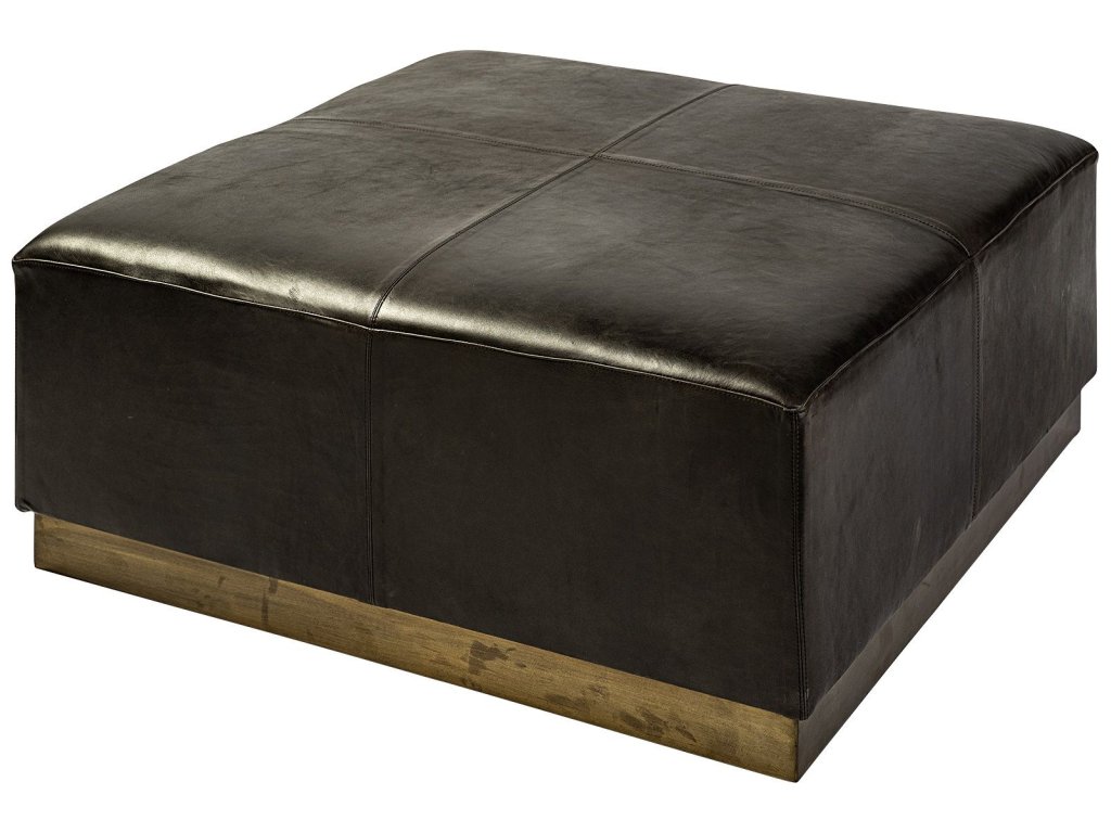 36" Square Black Leather Wrapped w/Metal Base Ottoman - main image
