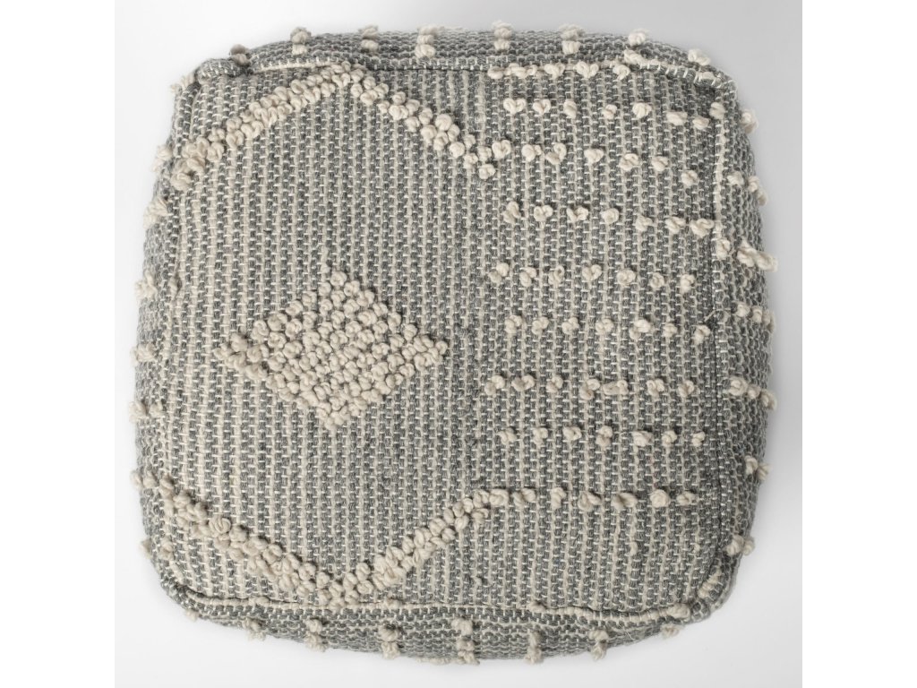 Gray/Cream Polyester Handwoven Square Pouf - image 3