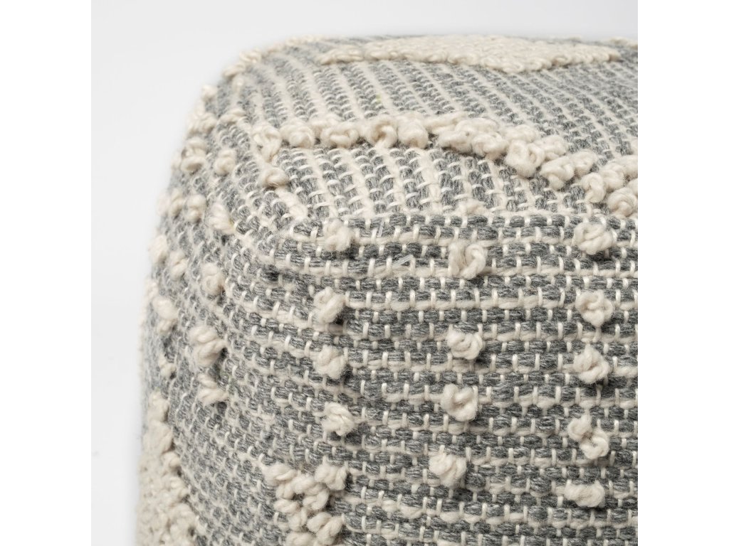 Gray/Cream Polyester Handwoven Square Pouf - image 4
