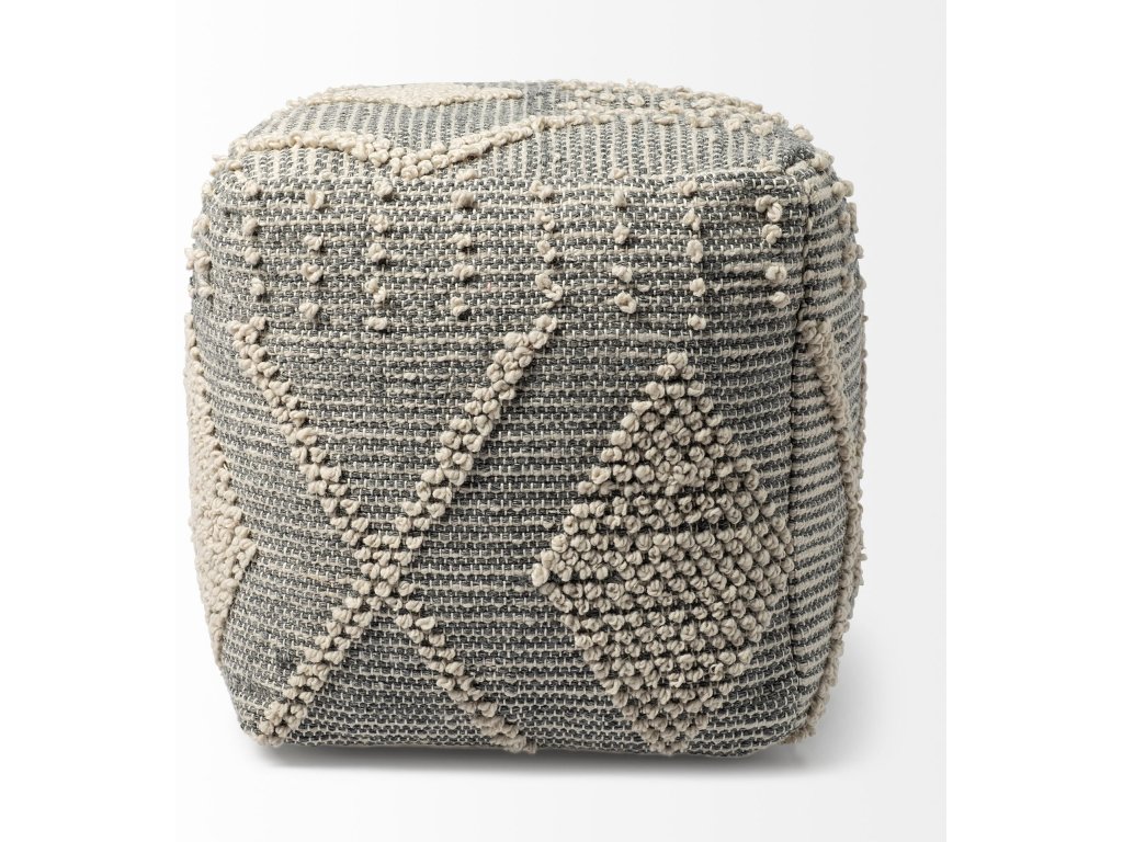 Gray/Cream Polyester Handwoven Square Pouf - image 2