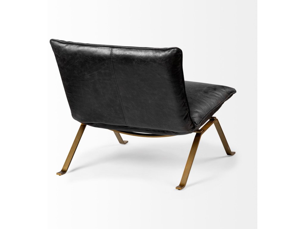 II Black Leather Cushion Seat and Solid Iron Base Accent Chair - image 5