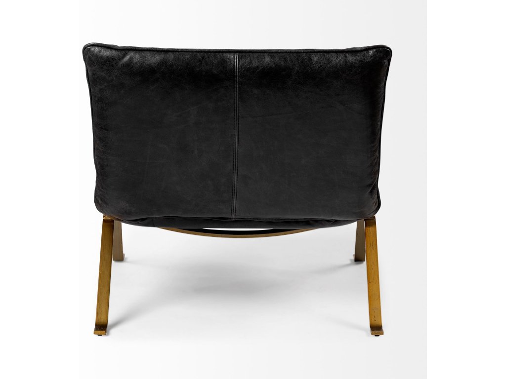 II Black Leather Cushion Seat and Solid Iron Base Accent Chair - image 4