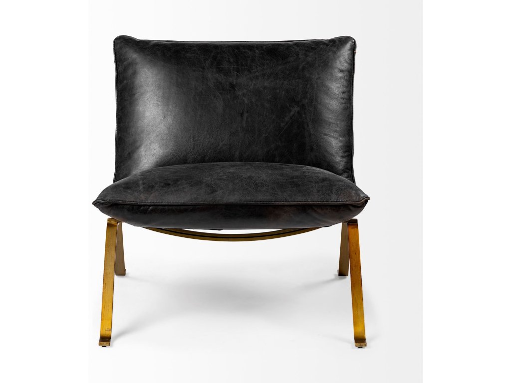 II Black Leather Cushion Seat and Solid Iron Base Accent Chair - image 2