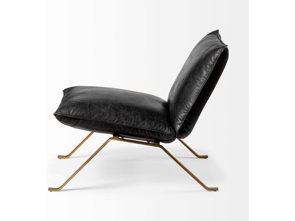 II Black Leather Cushion Seat and Solid Iron Base Accent Chair - image 3