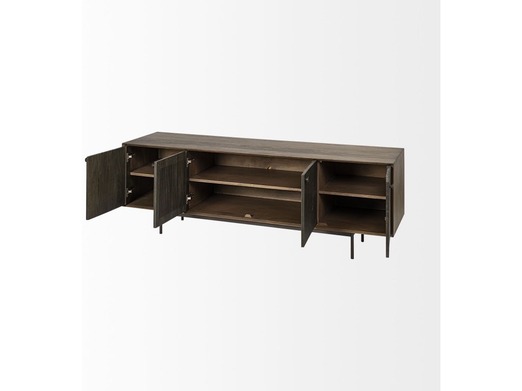 I Two-Toned Brown Solid Wood Tv Stand Media Console With Slated Doors, Tv Up To 82" - image 6