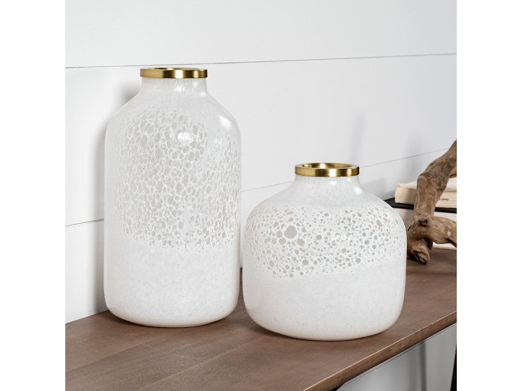 Short White Gold Rim Glass Vase - image 3