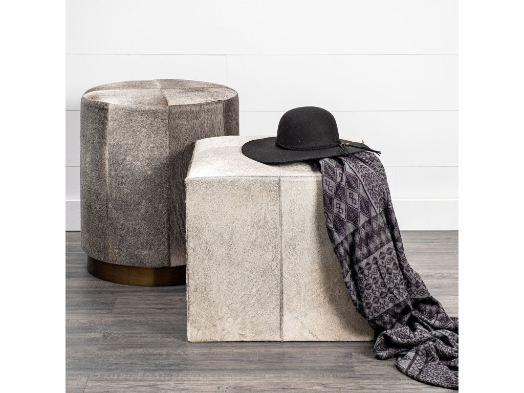 I 23"H Grey-Toned Hair-On-Hide Ottoman - image 3