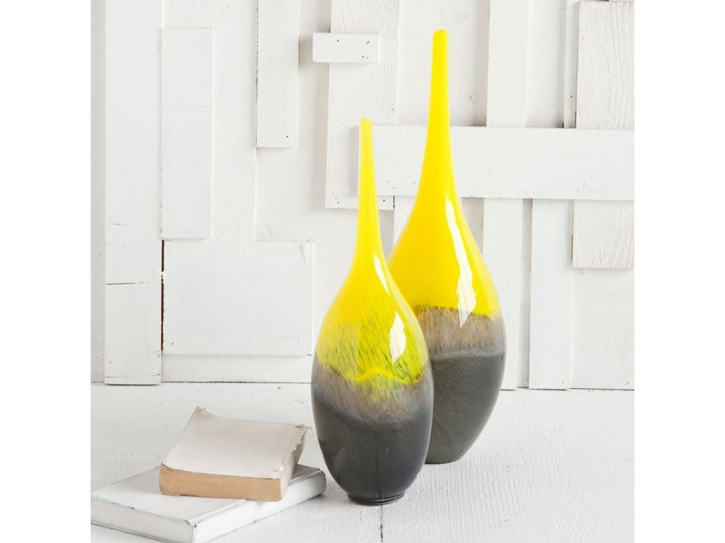 Large Yellow/Gray Ombre Glass Vase - image 3