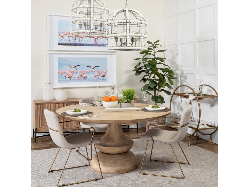 II Beige Fabric Wrap Gold Metal Frame Dining Chair - image 1