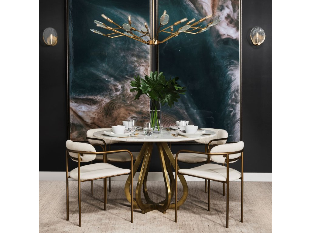 48" Marble Top Gold Metal Base Dining Table - image 1