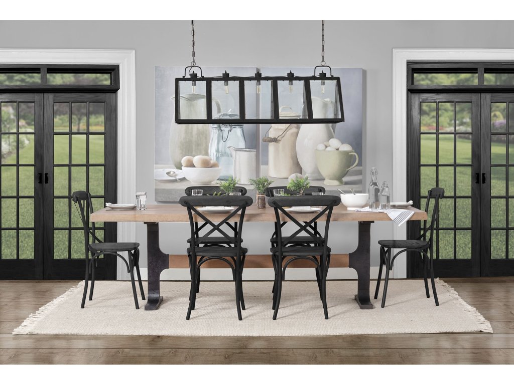 95L x 41W x 30H Rectangular Brown Solid Wood Top Black Metal Base Dining Table - image 1