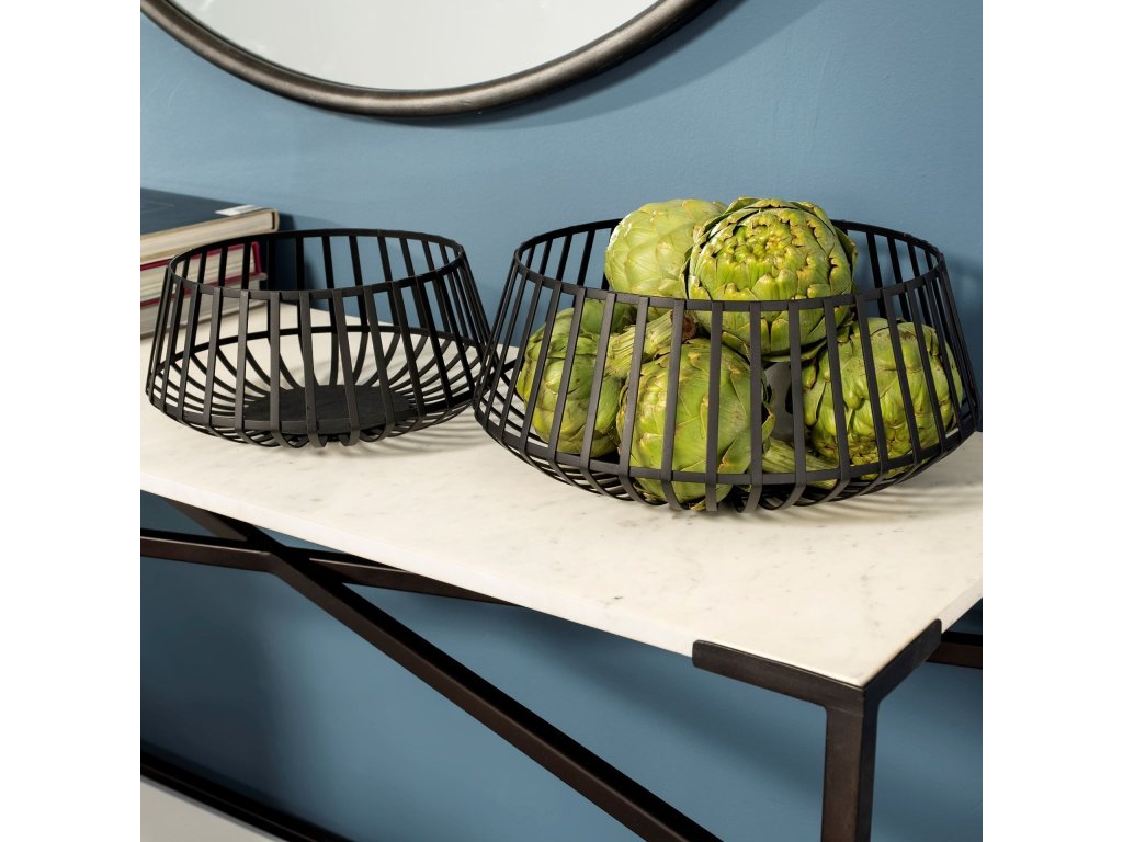 Set of 2 Black Metal Slated Bowls - image 2