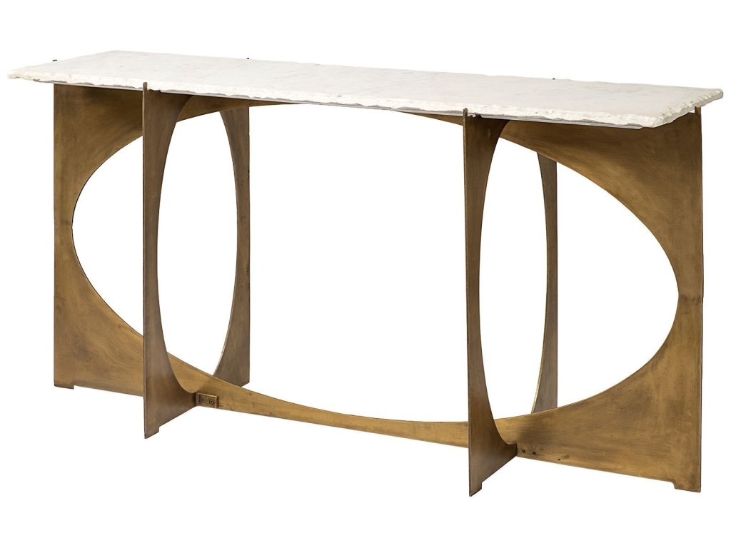 IV 59L x 16W White Marble Top Gold Metal Base Console Table - main image