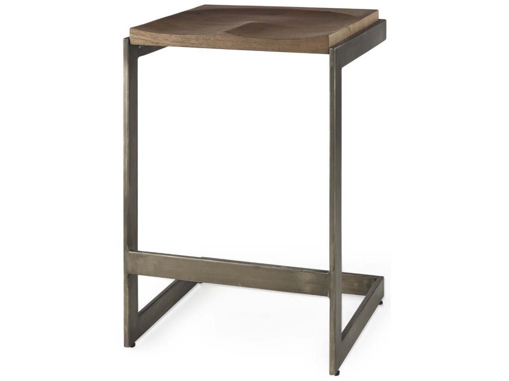 17L x 17W x 26H Medium Brown Wood w/ Antique Nickel Finished Metal Frame Counter Stool - main image