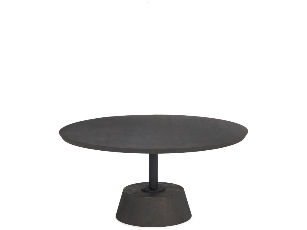 34L x 34W x 16H Dark Brown Wood w/ Black Metal Pedestal Base Round Coffee Table - main image