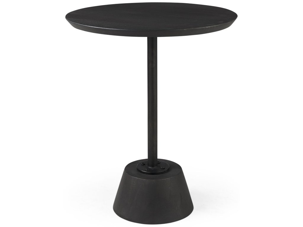 20" Round Dark Brown Wood w/ Black Metal Pedestal Side Table - main image