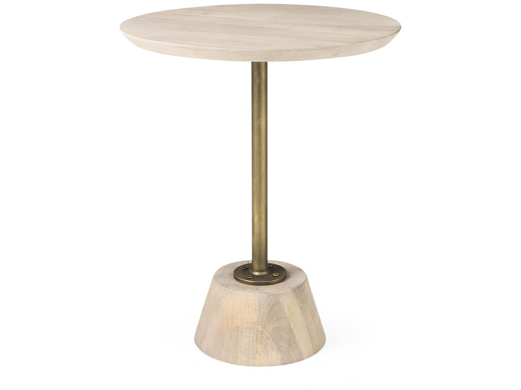 20" Round Light Brown Wood w/ Gold Metal Pedestal Side Table - main image
