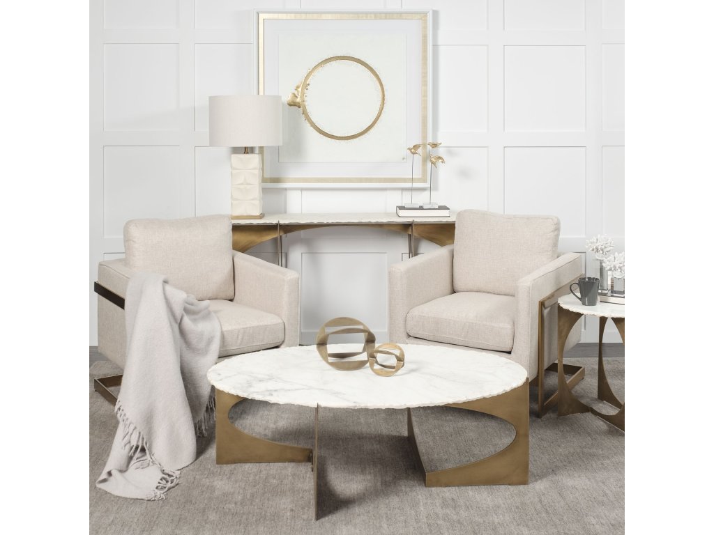 IV 59L x 16W White Marble Top Gold Metal Base Console Table - image 1
