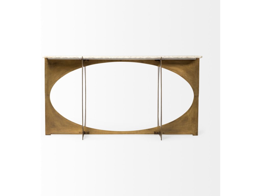 IV 59L x 16W White Marble Top Gold Metal Base Console Table - image 2