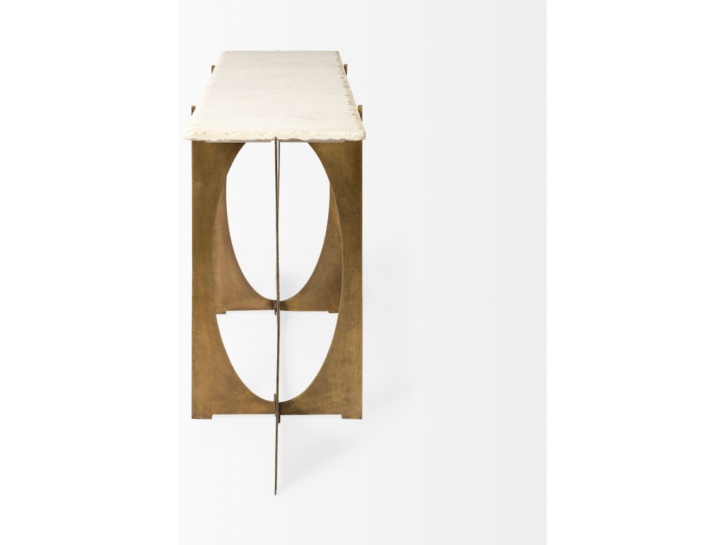 IV 59L x 16W White Marble Top Gold Metal Base Console Table - image 3