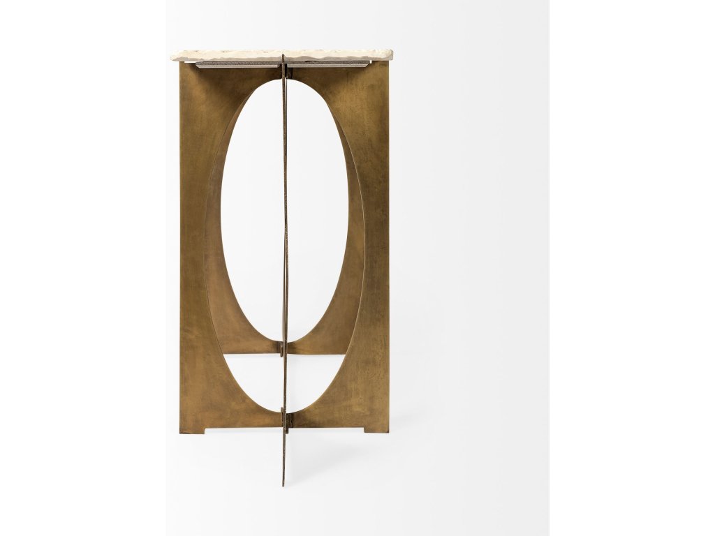 IV 59L x 16W White Marble Top Gold Metal Base Console Table - image 4