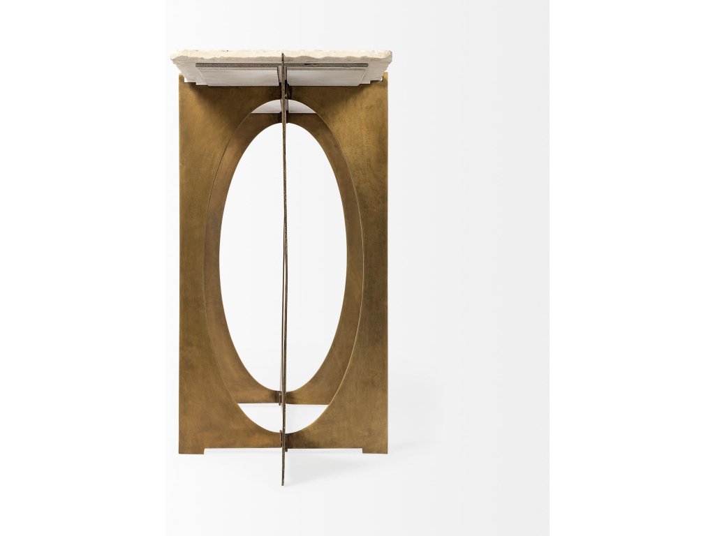 IV 59L x 16W White Marble Top Gold Metal Base Console Table - image 5