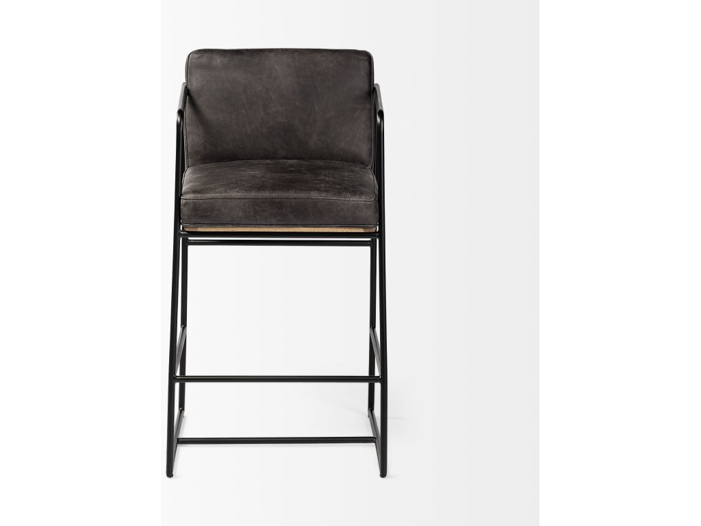36" Total Height Black Leather Seat w/ Wood Back, Metal Frame Counter Stool - image 3