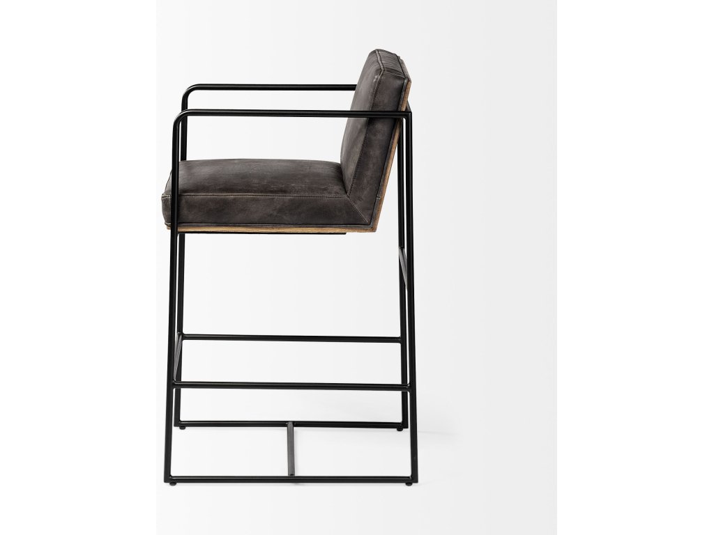 36" Total Height Black Leather Seat w/ Wood Back, Metal Frame Counter Stool - image 4